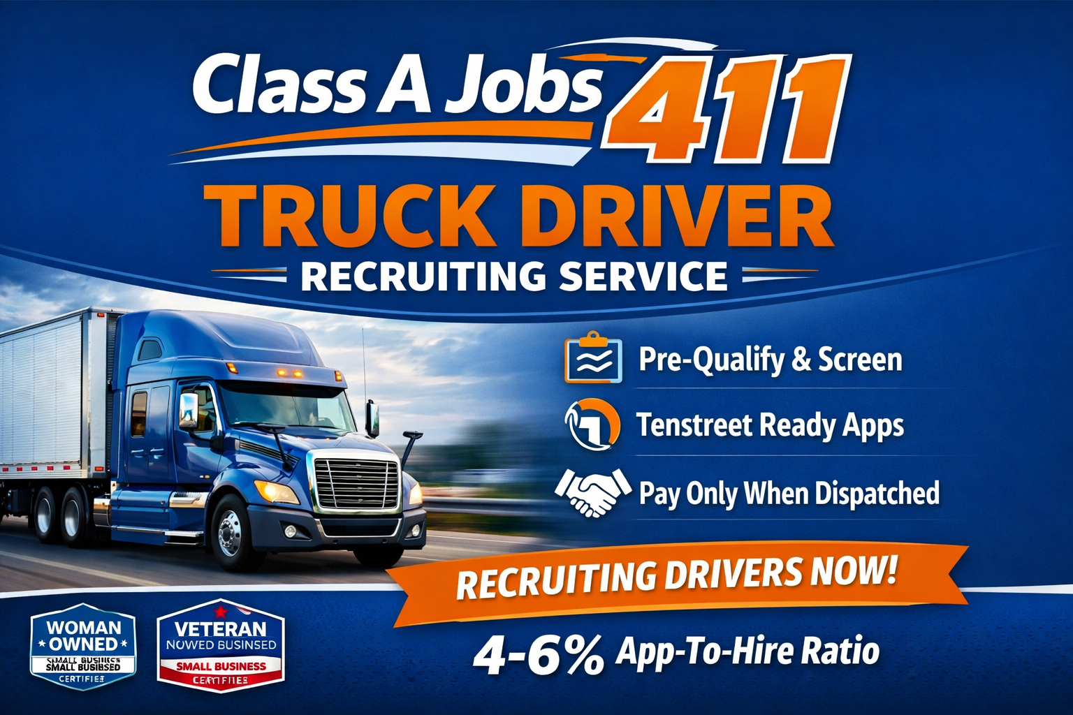 hire CDL drivers - Class A Jobs 411 Truck Driver Recruiting Service